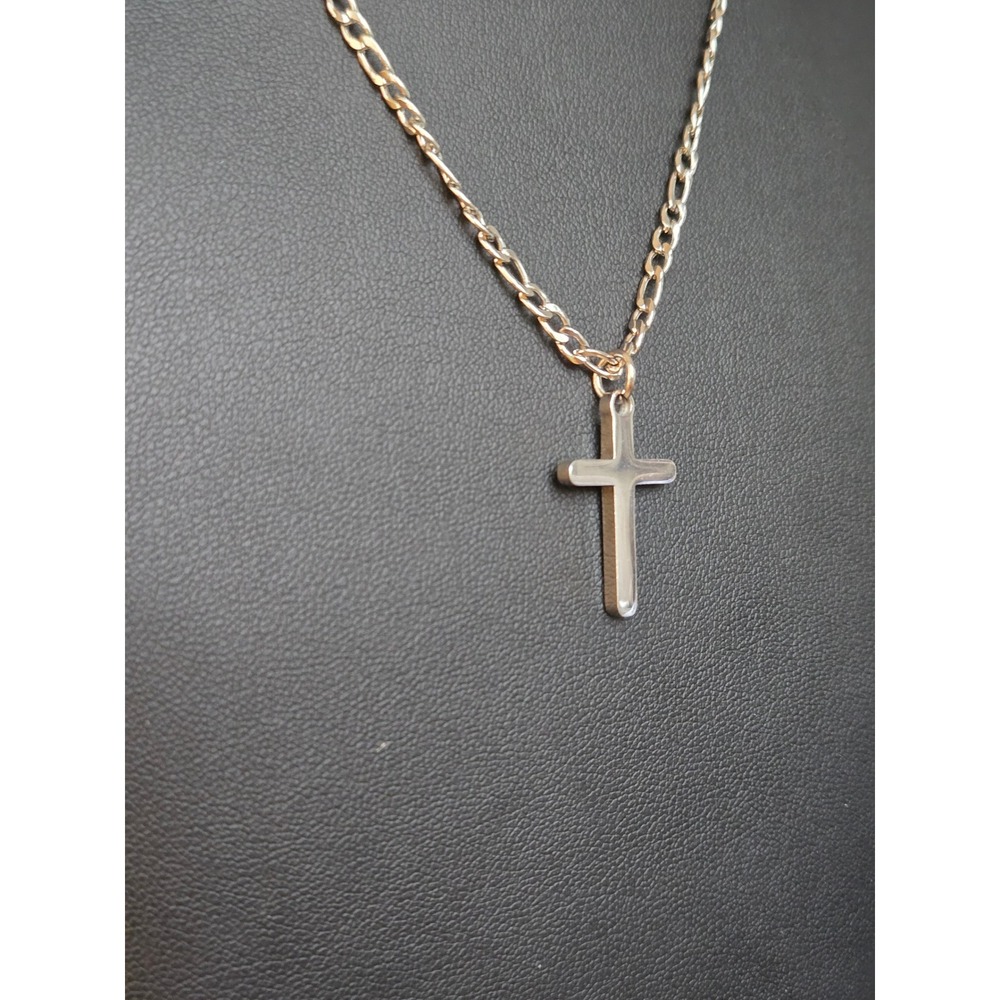 Silvertone Cross Necklace Vintage - Picture 3 of 5